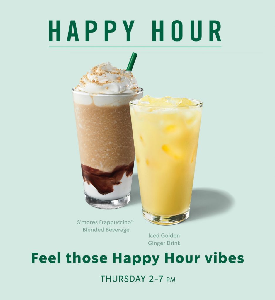 Starbucks Happy Hour buy one get one FREE offer