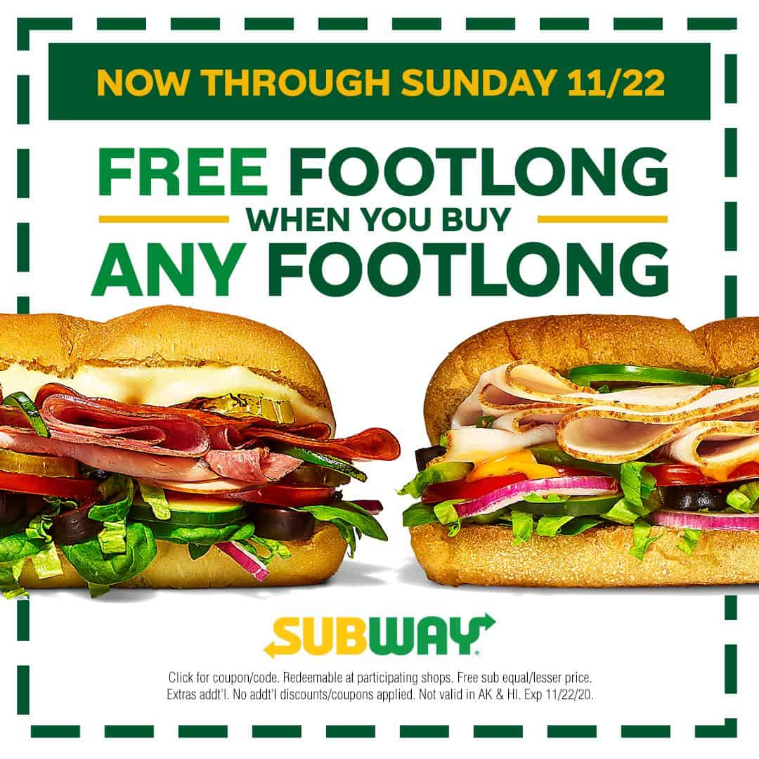 Subway BOGO FREE Footlong Sub Sandwich Myrtle Beach on the Cheap