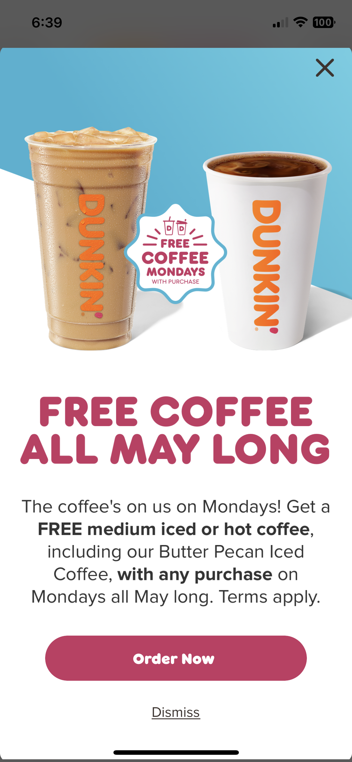 Dunkin' Free Coffee